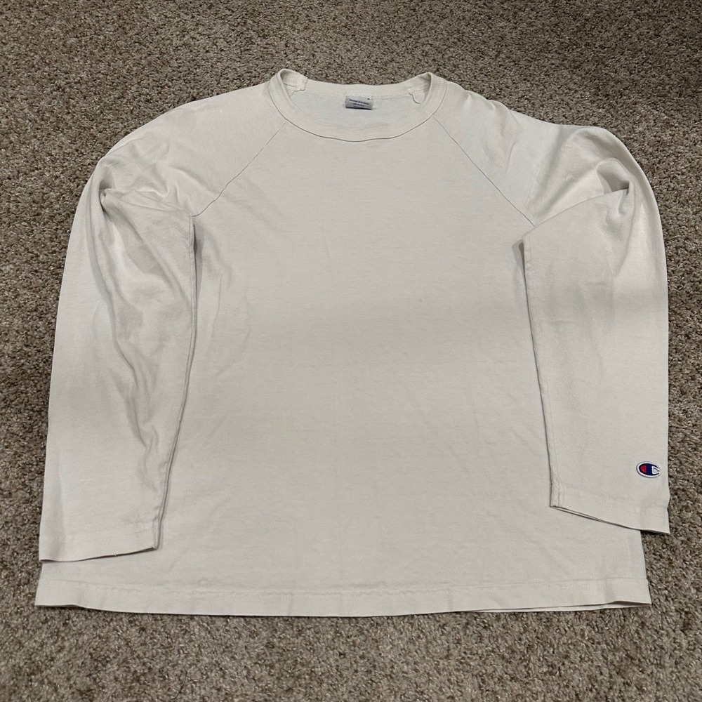 Vintage Champion Mens T1011 Large White Preowned Heavyweight Raglan Long Sleeve